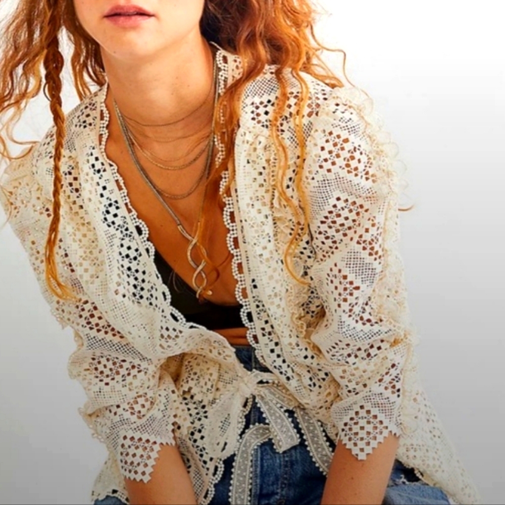 Anna Sui x Free People Rose Trellis 10 | Med Victorian Ivory Blazer | Jacket Top